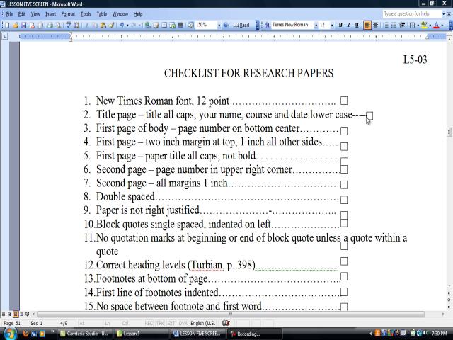 Research paper checklist